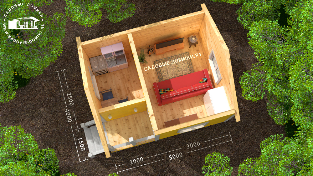 Планировка каркасного дома 4х5: крыльцо, спальня, кухня