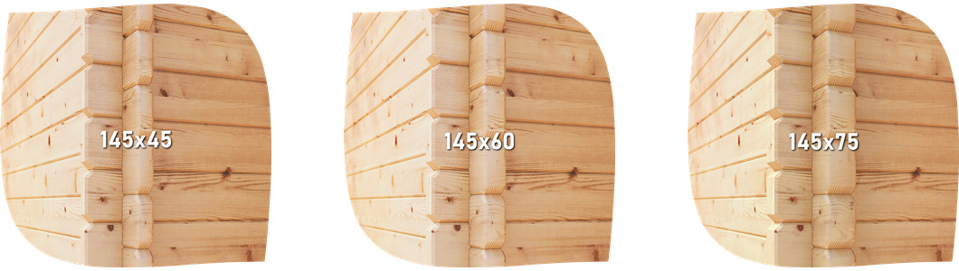 Толщина бруса: 145х45, 145х60, 145х75 мм