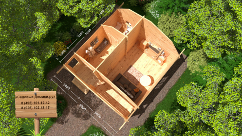 Планировка садового дома 5х5 метров: веранда, прихожая, санузел, гостиная